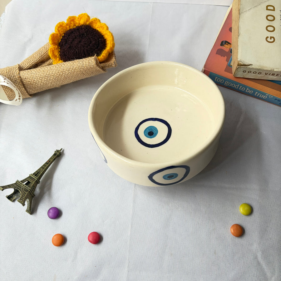 Cute Handmade Ceramics - Blue Evil Eye Snack Bowl