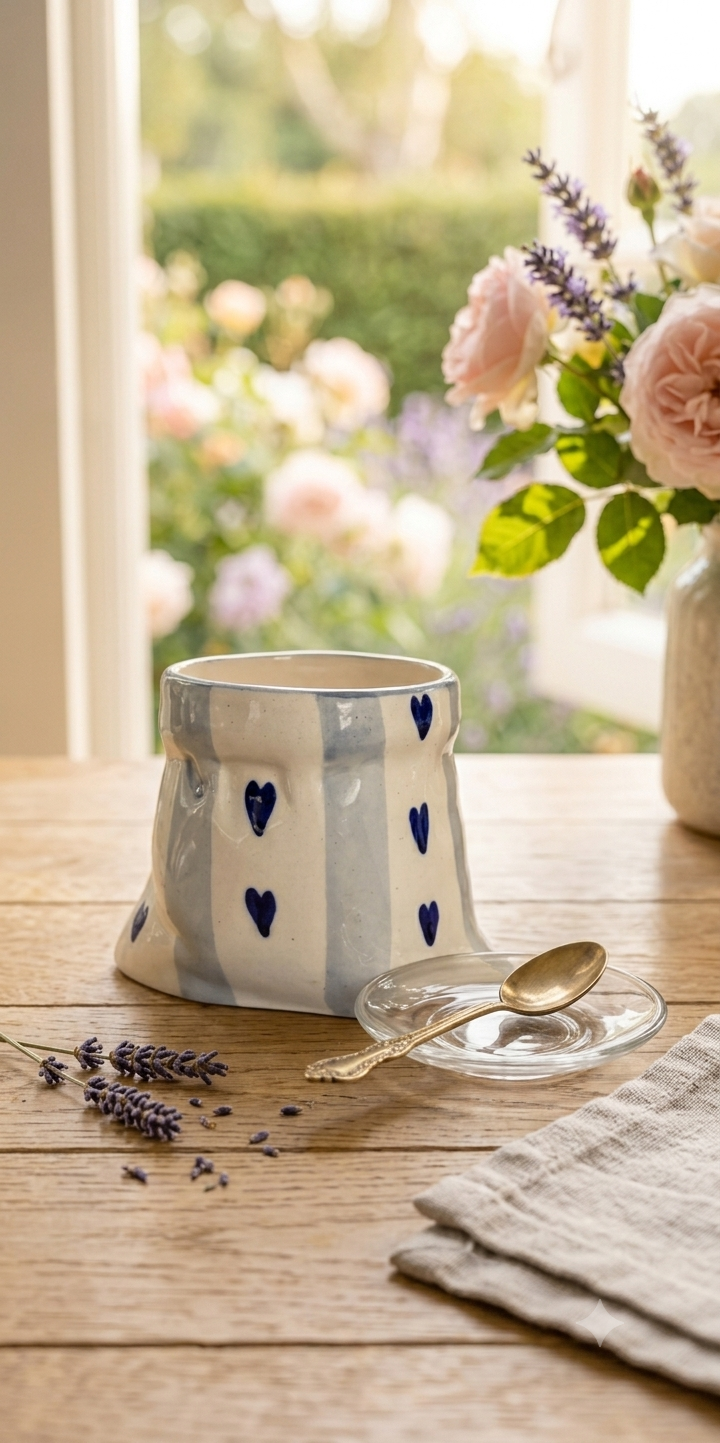 Handmade Ceramic - Blue Heart Pouch Mug