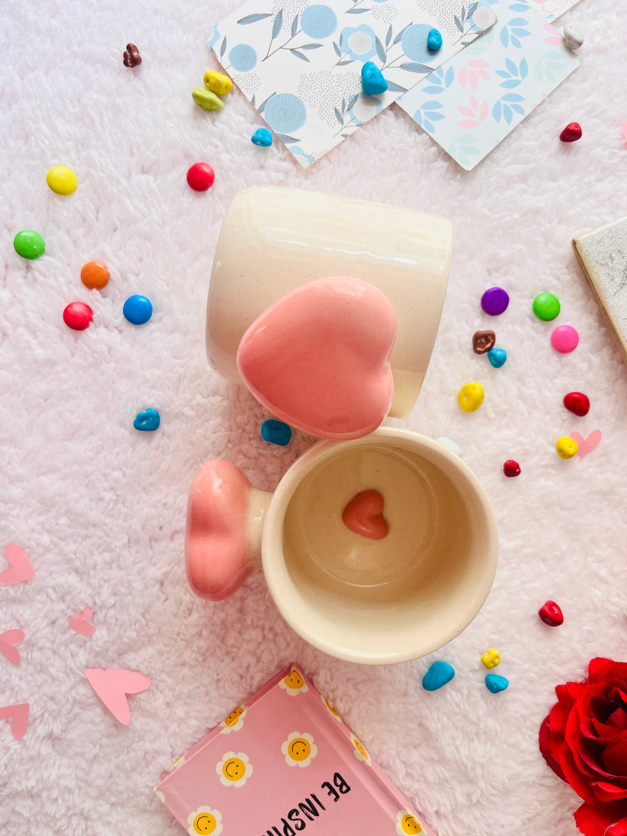 Cute Handmade Mug- Pink Heart Handle