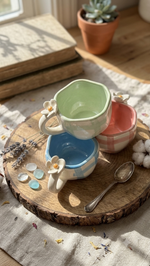 Handmade Ceramic Mug- Pink Daisy Checks image 2
