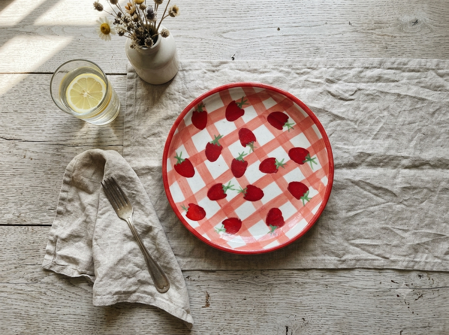 Handmade Ceramic Pasta Plate- Red Strawberry