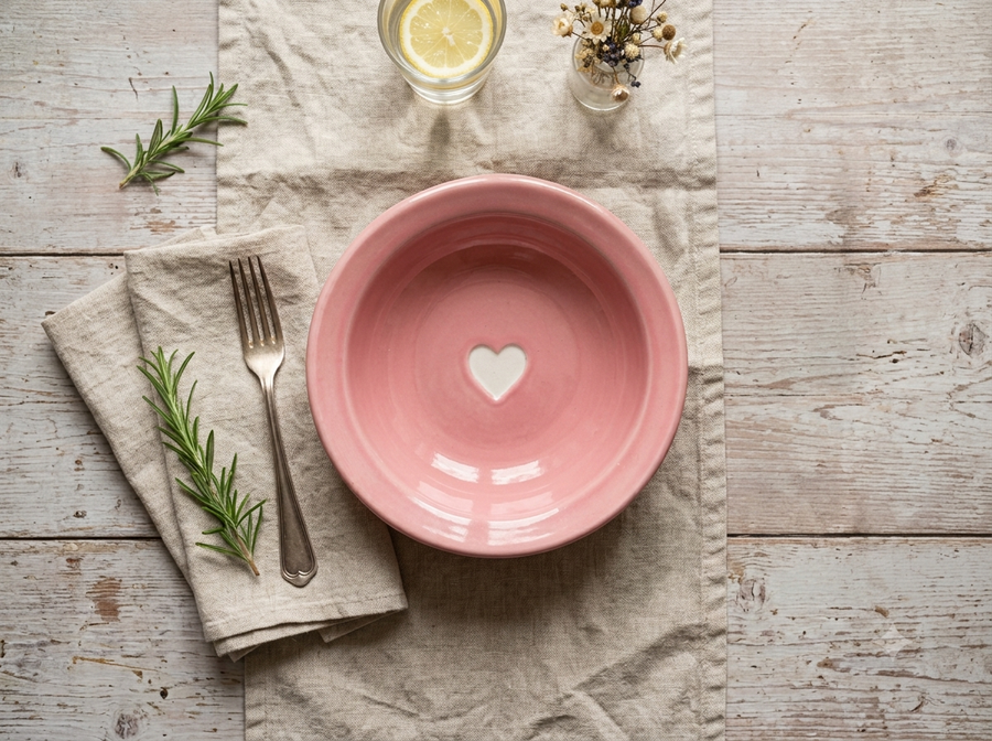 Ceramic Handmade Plate- Pink White Heart