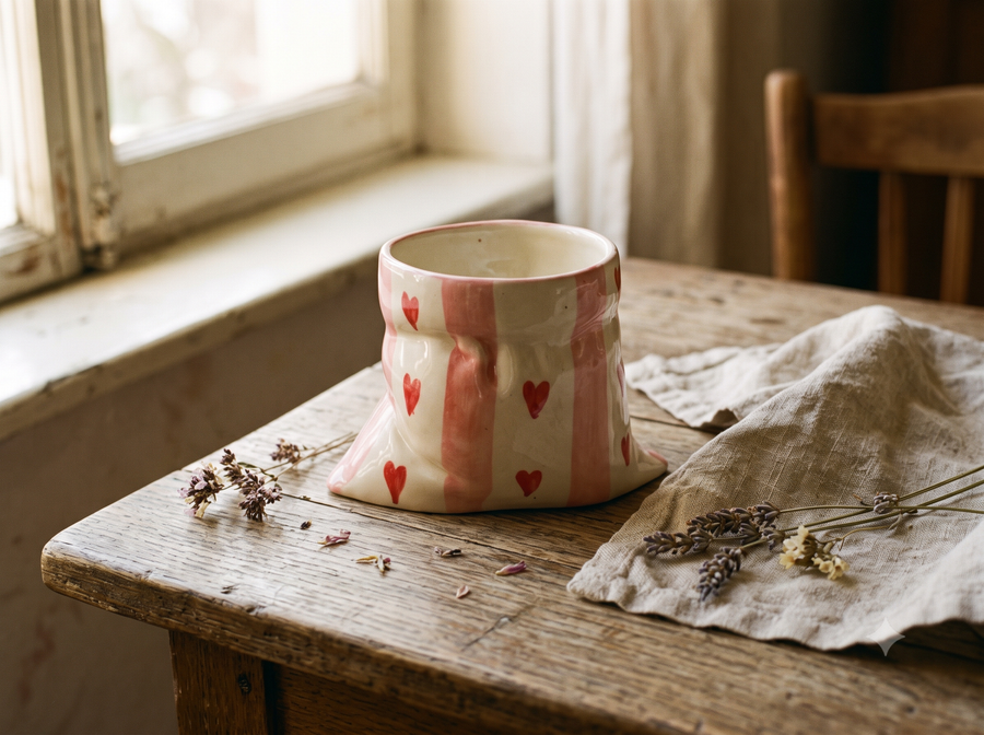 Handmade Ceramic - Red Heart Pouch Mug