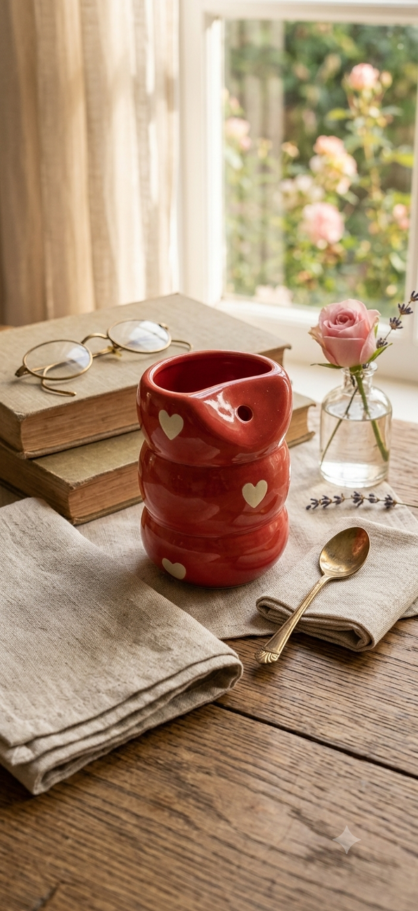 Cute Handmade Ceramic - Red White Heart Sipper
