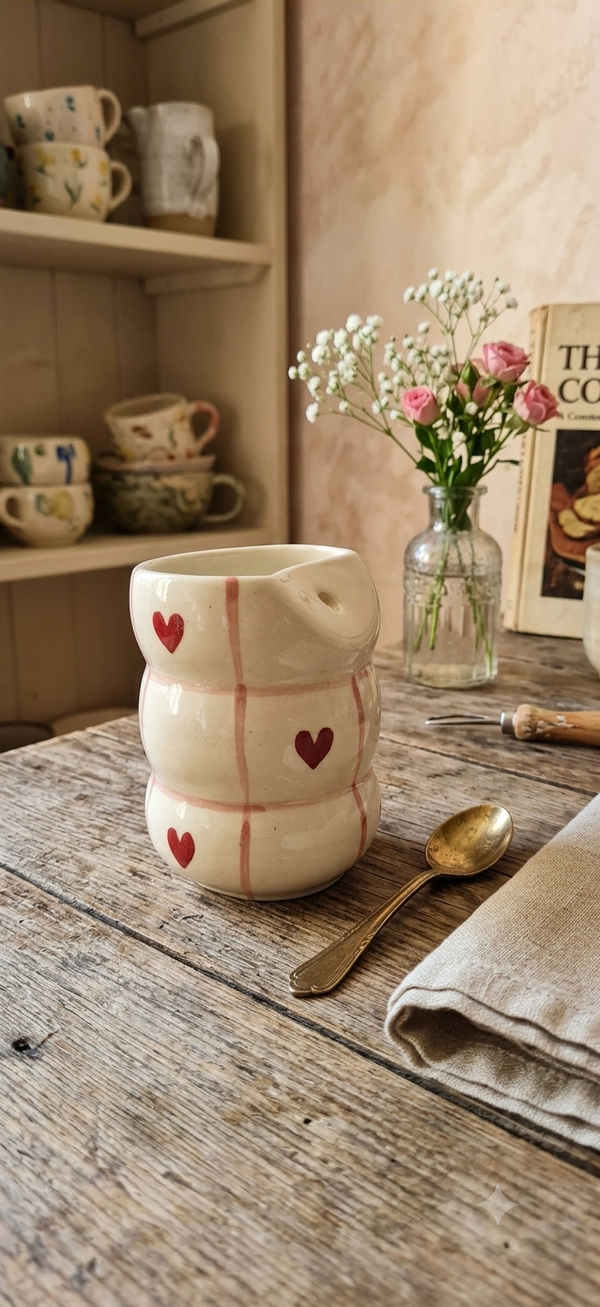 Cute Handmade Ceramic - Red Heart Stripe Sipper