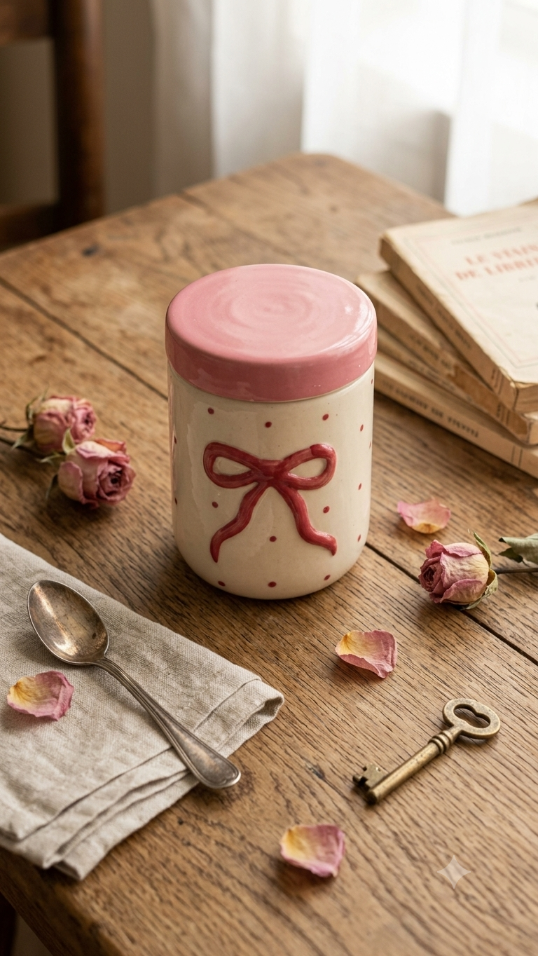 Best Handmade Ceramic - Cute Pink Bow Jar