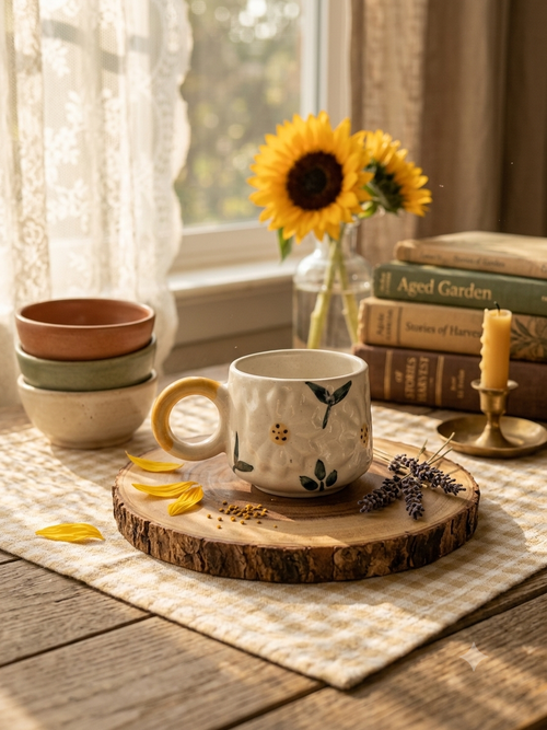 beautiful handmade ceramic- Sunflower mug
