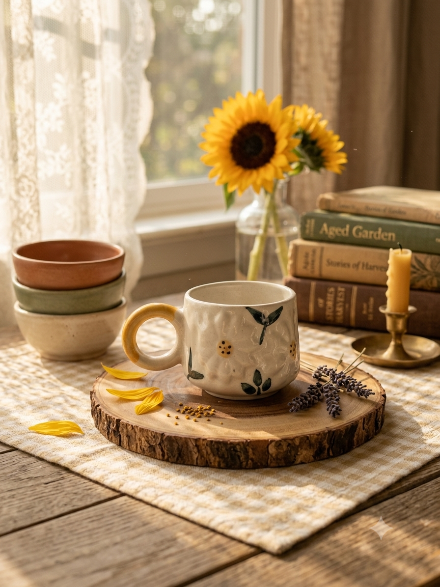 beautiful handmade ceramic- Sunflower mug