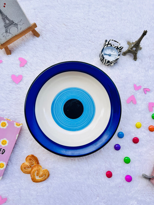 ceramic handmade plate- Blue evil eye