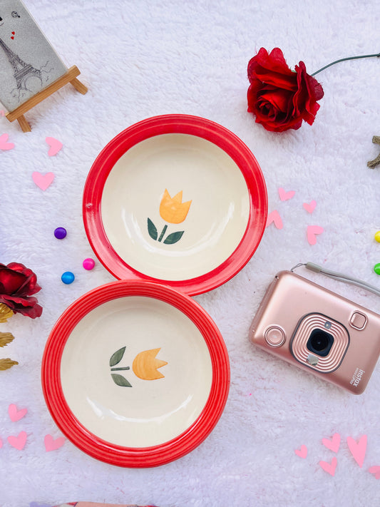 ceramic handmade plate- Red Tulip