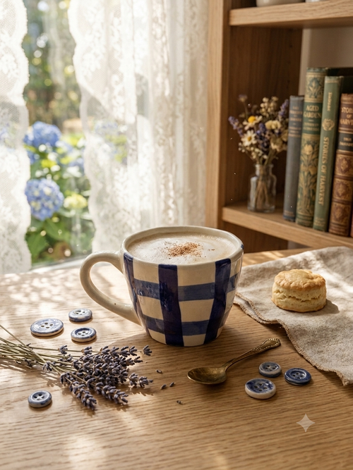 cute handmade mug- Blue checks