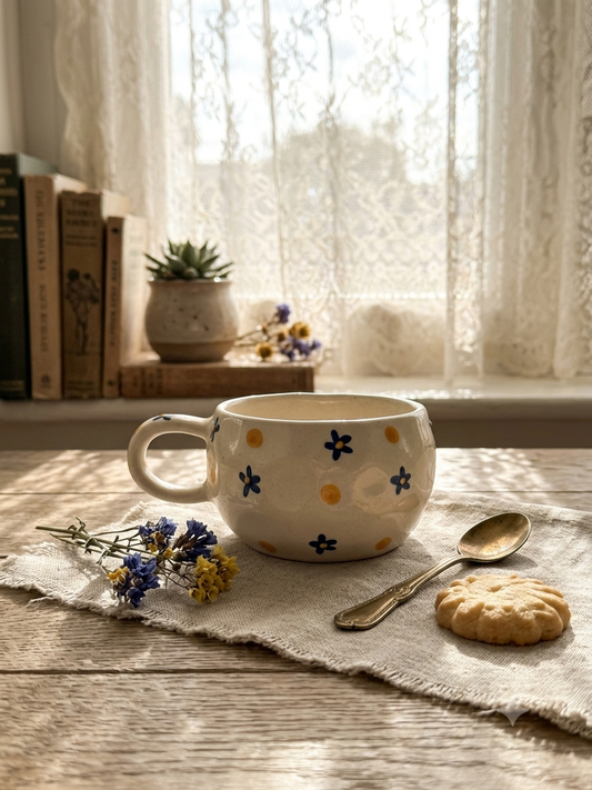 cute handmade mug- Tiny blue bloom