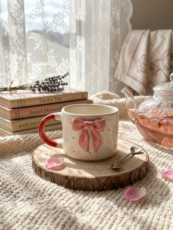 cute handmade mug- pink bow